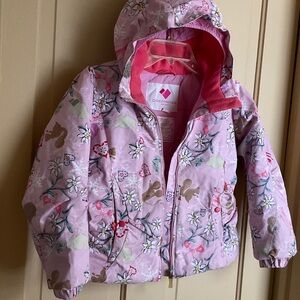 Obermeyer Kids Light Pink Floral ski/winter coat.